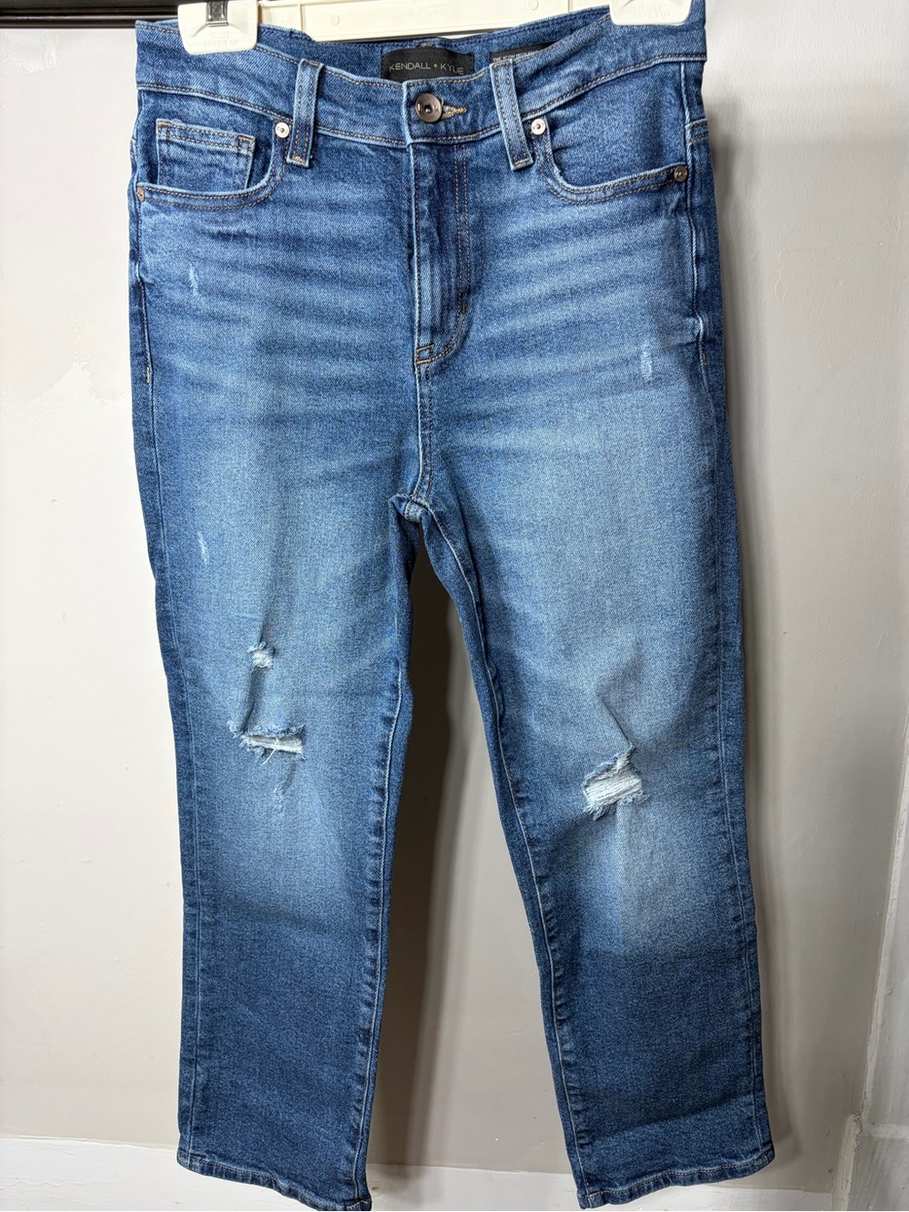 Kendall + Kylie The Icon High Rise Straight Leg Distressed Medium Wash Jeans‎